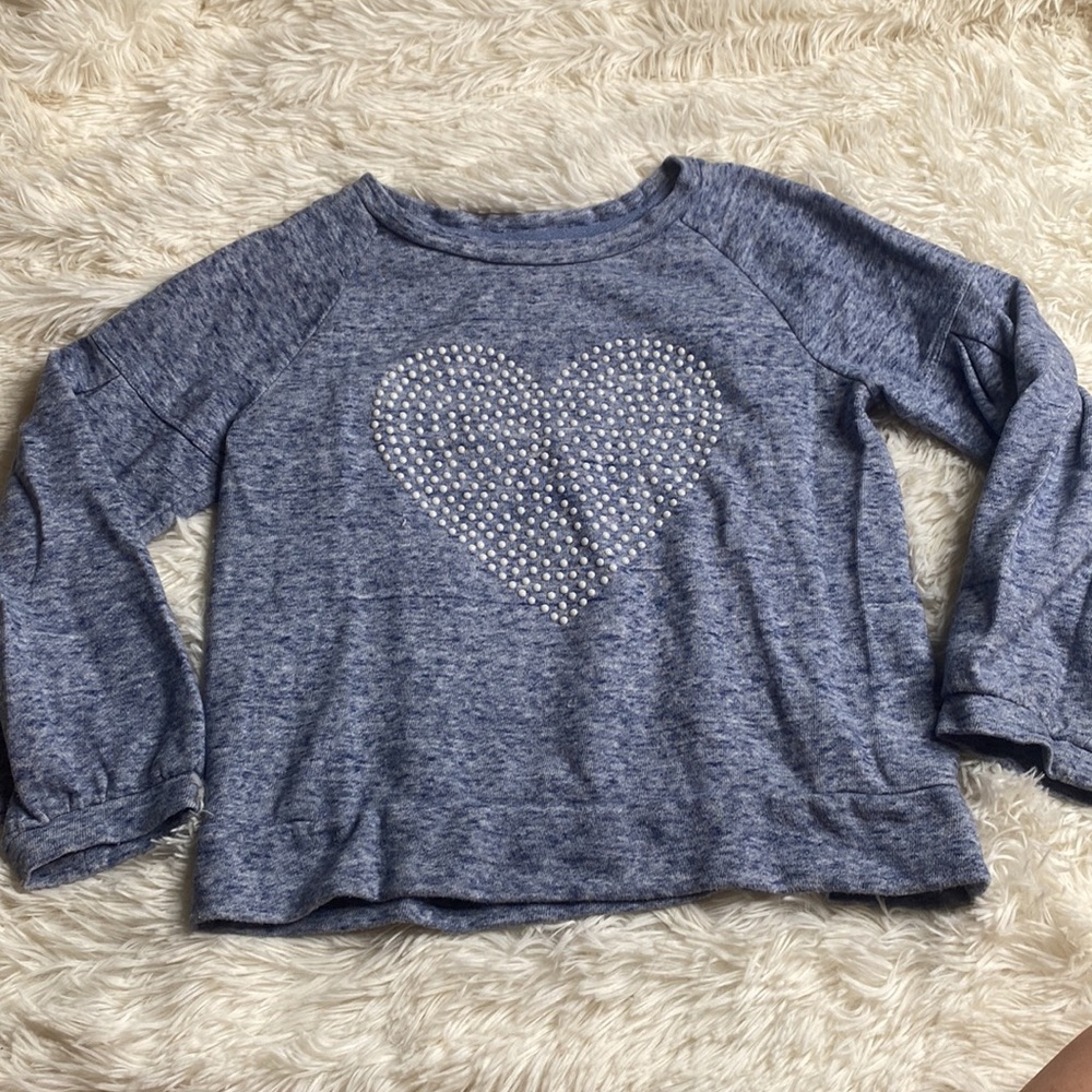 Gap Kid’s Blue Long Sleeve Heart Studded Sweatshirt Girl’s Size Medium - Picture 2 of 10